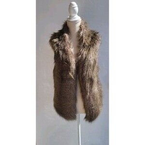 MNG by Mango Faux Fur Casual open Front And Knit Back Brown Vest Size M